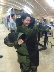 145 - Andreka trying on the EOD Bomb Suit in `Araifjan, Al Aḩmadī, Kuwait.